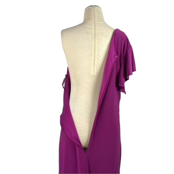 Mac Duggal One Shoulder Midi Length Jersey Dress in Magenta - Picture 7 of 14